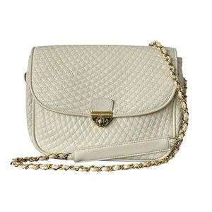 Giani Bernini Vintage Flap Front Quilted Cream‎ Leather Bag with Chain Strap